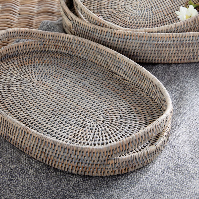 NAPA Home & Garden, BURMA RATTAN OVAL SERVING TRAYS, SET OF 3,N4TN217GY