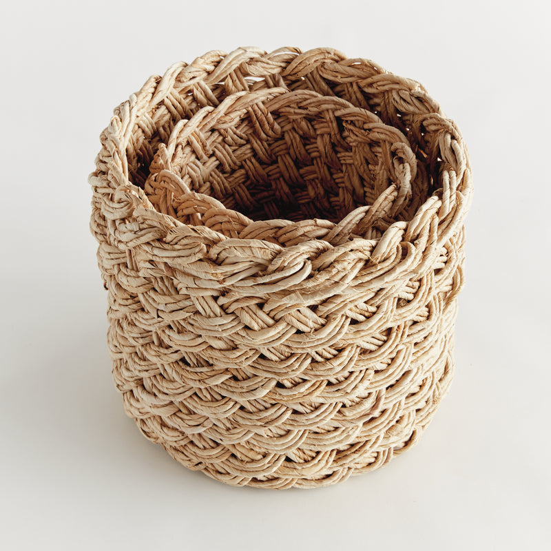 NAPA Home & Garden, ABACA FRENCH BRAID STORAGE BASKETS ROUND, SET OF 2,N5TD17