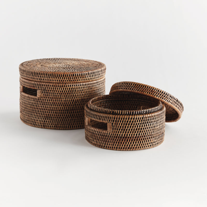 NAPA Home & Garden, BURMA RATTAN ROUND LIDDED BOXES, SET OF 2,N5TN10BR