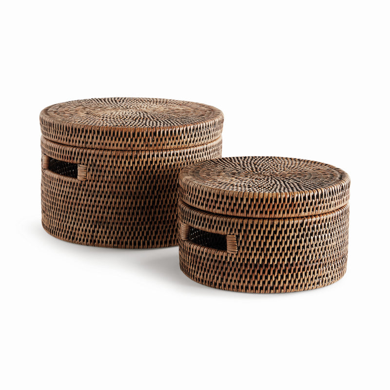 NAPA Home & Garden, BURMA RATTAN ROUND LIDDED BOXES, SET OF 2,N5TN10BR