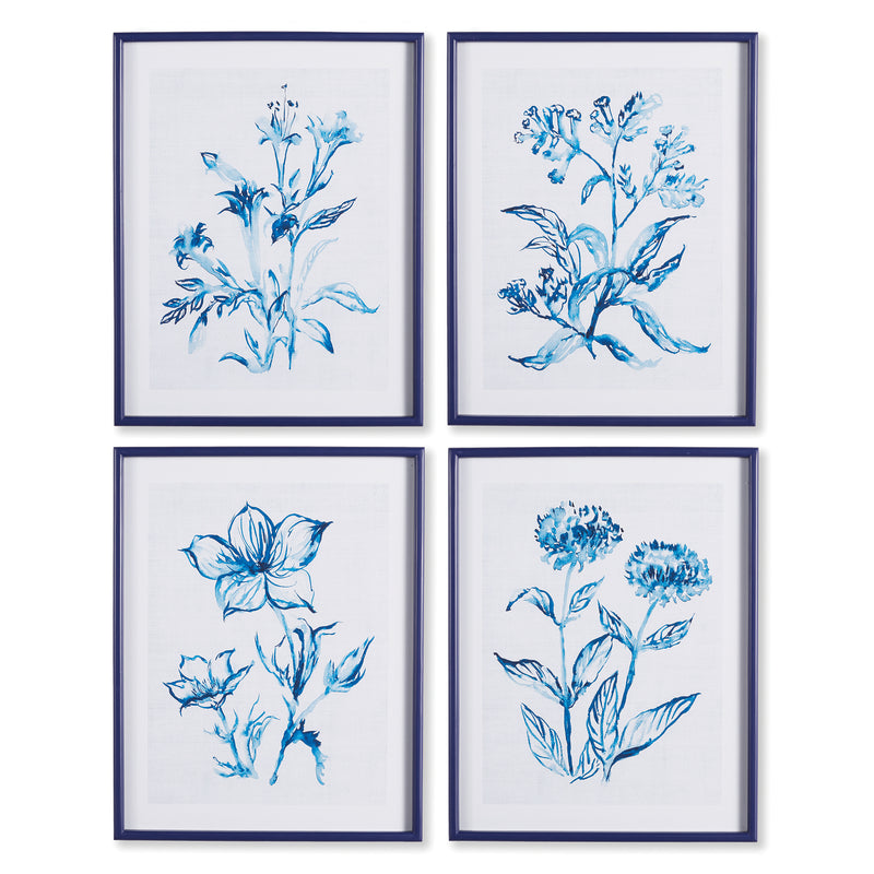 NAPA Home & Garden, INDIGO WATERCOLOR BOTANICAL PRINTS, SET OF 4,NH405