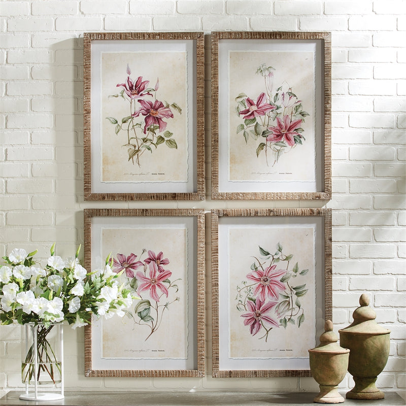 NAPA Home & Garden, PINK CLEMATIS PRINTS, SET OF 4,NH406