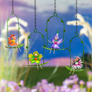 Cottage Garden Outdoor Hanging Decor, Metal Sprites on Swing, 9", Asst of 4