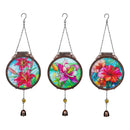 Cottage Garden Outdoor Hanging decor, Double Sided Solar Flower Hanging Decor, 3 Asst