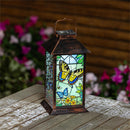 Cottage Garden Outdoor Lamps & Lighting, Glass Metal Solar Lantern, Butterfly, 12"H