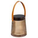 VivaStyle Solar Glass Lantern with Faux Leather Handle, Cream, 6"H