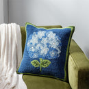 Blue Hydrangea Trellis Indoor/Outdoor Hooked Pillow 18"x18"