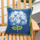 Blue Hydrangea Trellis Indoor/Outdoor Hooked Pillow 18"x18"