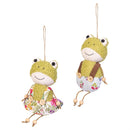 Cottage Garden Hanging Decor Fabric Frog, Asst of 2, 8.25"H