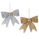Pearl & Pine Ornament Glittered Bow, 8"L x 5.5"H, Asst of 2