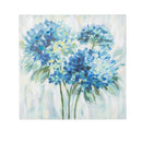 Cottage Garden Indoor Wall Decor, Hand Painted Green & Blue Hydrangeas Canvas, 24"Lx24"H