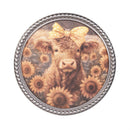 Hillside Pasture Indoor Wall Decor, Highland Cow Sunflower Field with Beaded Frame, 10"D, Asst of 2