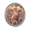 Hillside Pasture Indoor Wall Decor, Highland Cow Sunflower Field with Beaded Frame, 10"D, Asst of 2