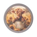 Hillside Pasture Indoor Wall Decor, Highland Cow Sunflower Field with Beaded Frame, 10"D, Asst of 2