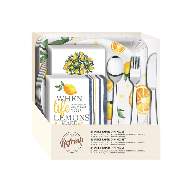 Party for 10 Gift Set, 85 Piece Paper Dining Set, Lemon Drop Collection,p29327410