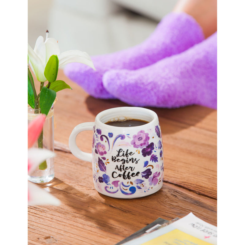 Ceramic Cup and Sock Gift set, 12 OZ, Life Begins after Coffee,p2978002