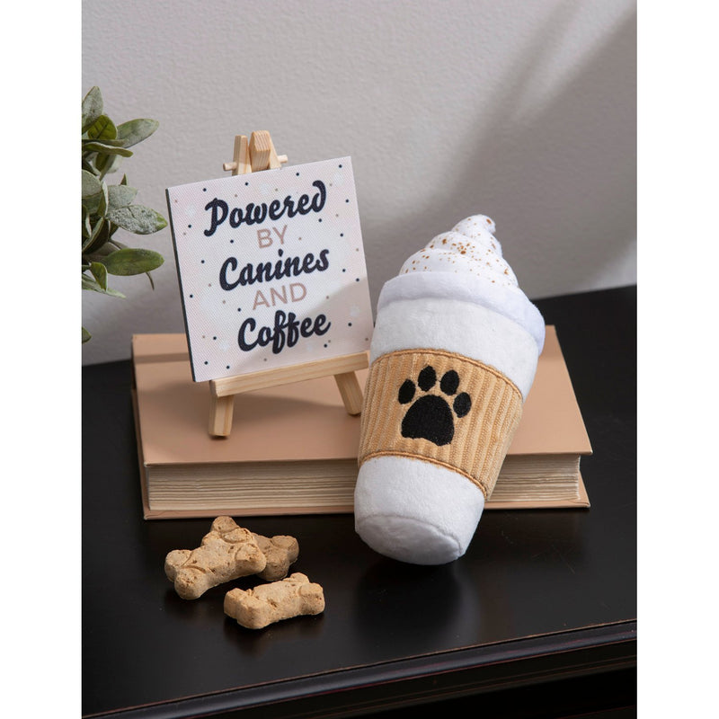 Evergreen Gifts,Mini Canvas and Dog Toy Gift Set, Powered by Canines and Coffee,2.75x3x7 Inches