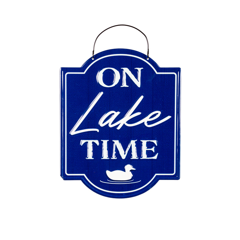 Printed Metal Hanging Blue Lake & Lodge Sign,p4666