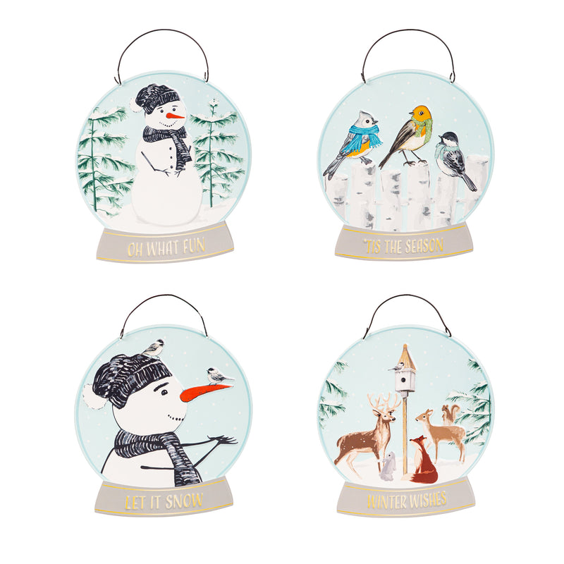 Printed Metal Hanging Winter Frost Snowglobe Sign,p4906