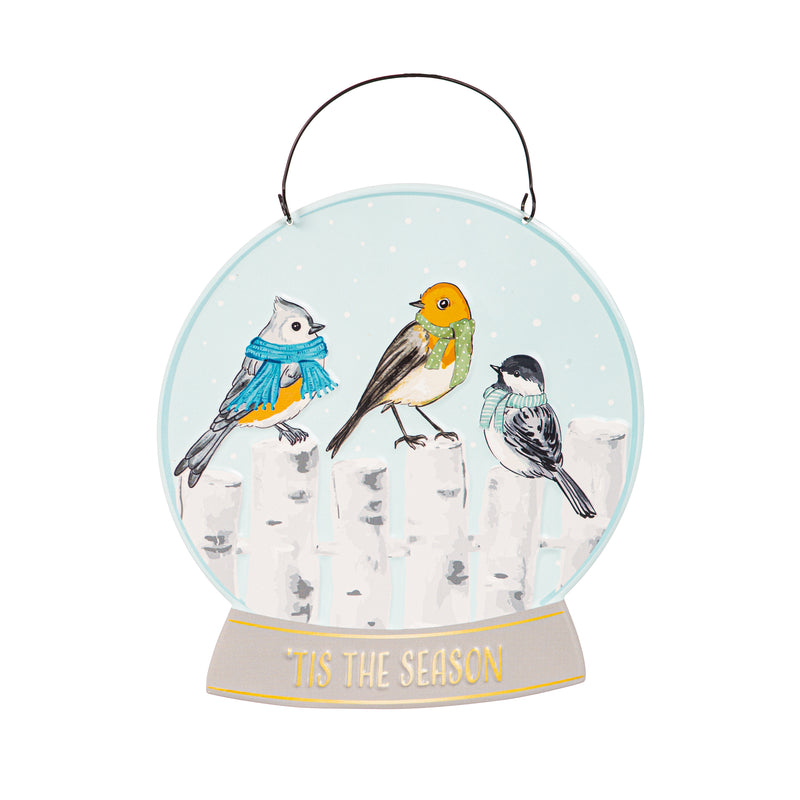 Printed Metal Hanging Winter Frost Snowglobe Sign,p4906