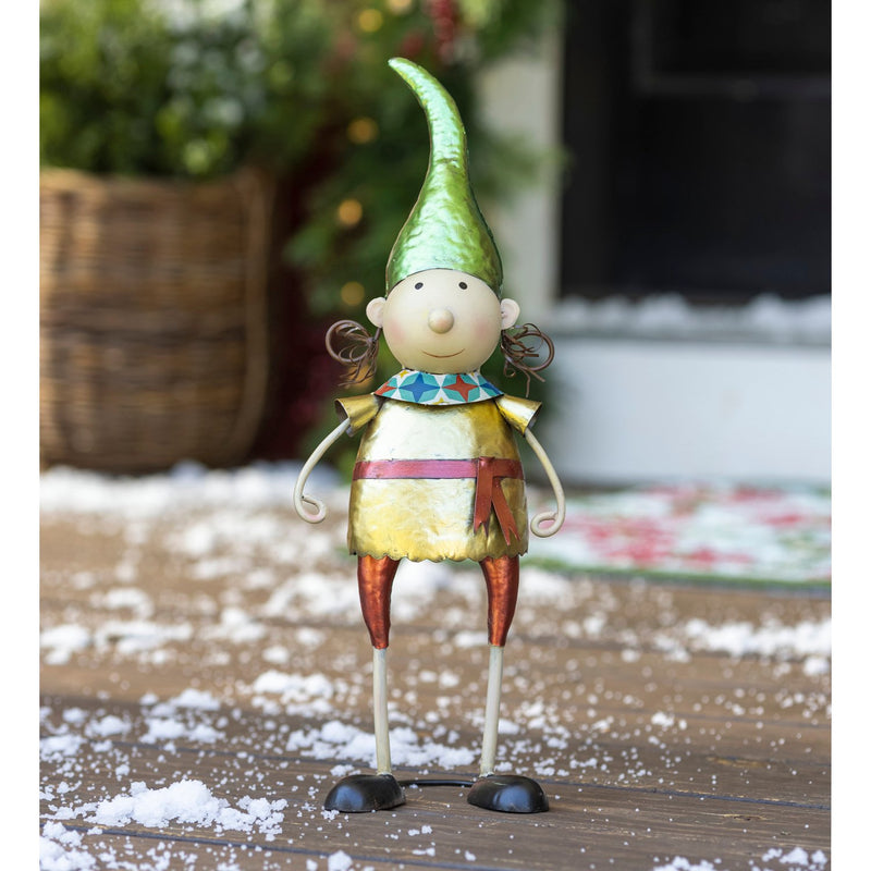 Metal Elf With Green Hat Christmas Garden Statue,phc012