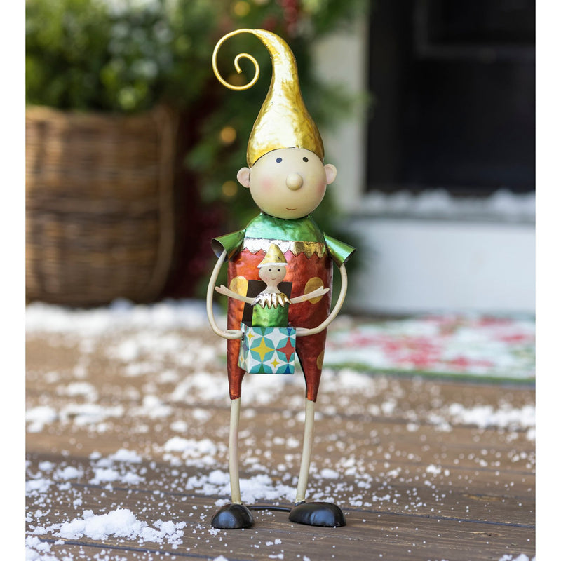 Metal Elf With Yellow Hat Christmas Garden Statue,phc014