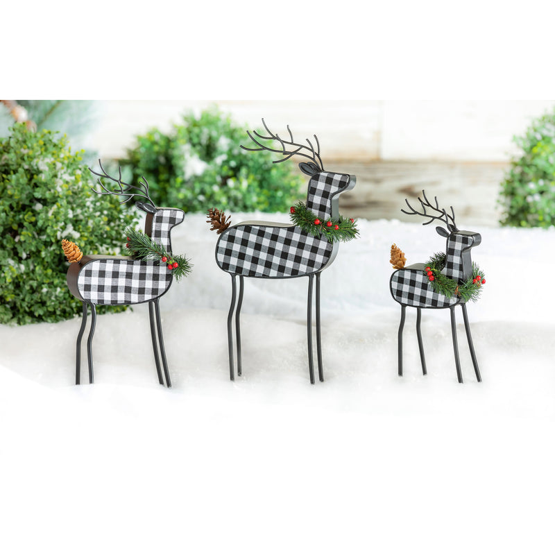 Evergreen Statuary,Checkered Deer Trio Statue, SET OF 3,8.5x3.25x15 Inches