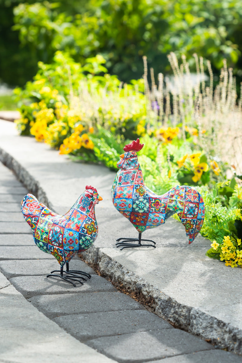 Resin Rooster/Hens Statuary Set of 2,phc272