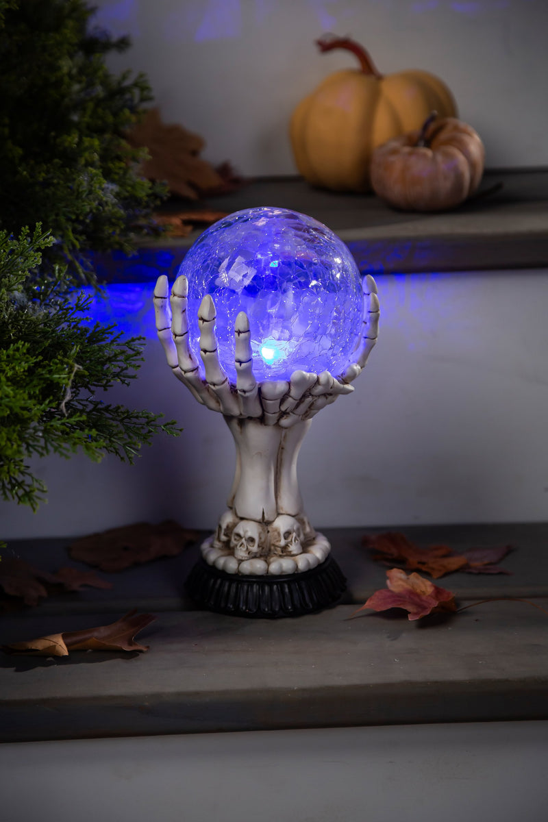 Evergreen Statuary,LED Skull Hand Globe Statuary,4.72x5.59x9.84 Inches