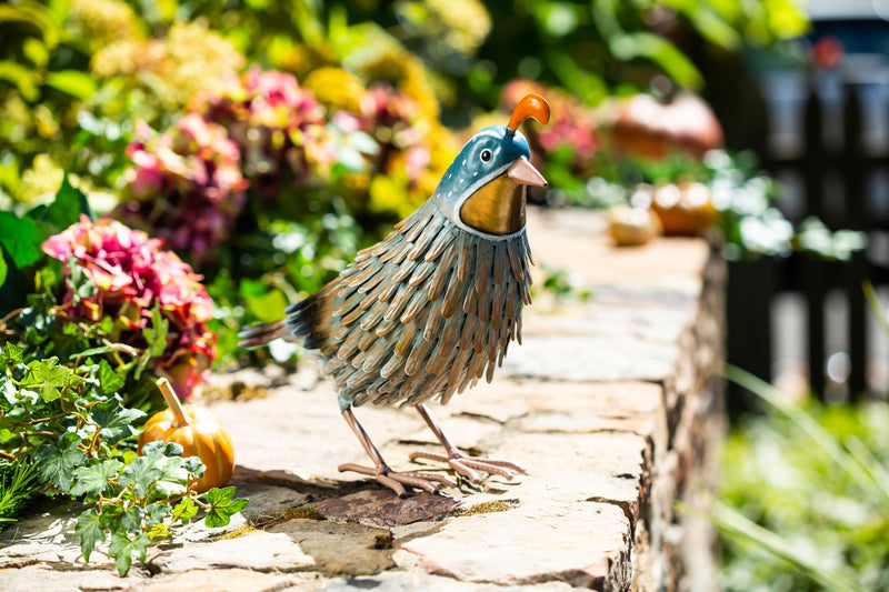 Evergreen Statuary,Metal Quail Garden Statuary,5.11x13.77x11.81 Inches