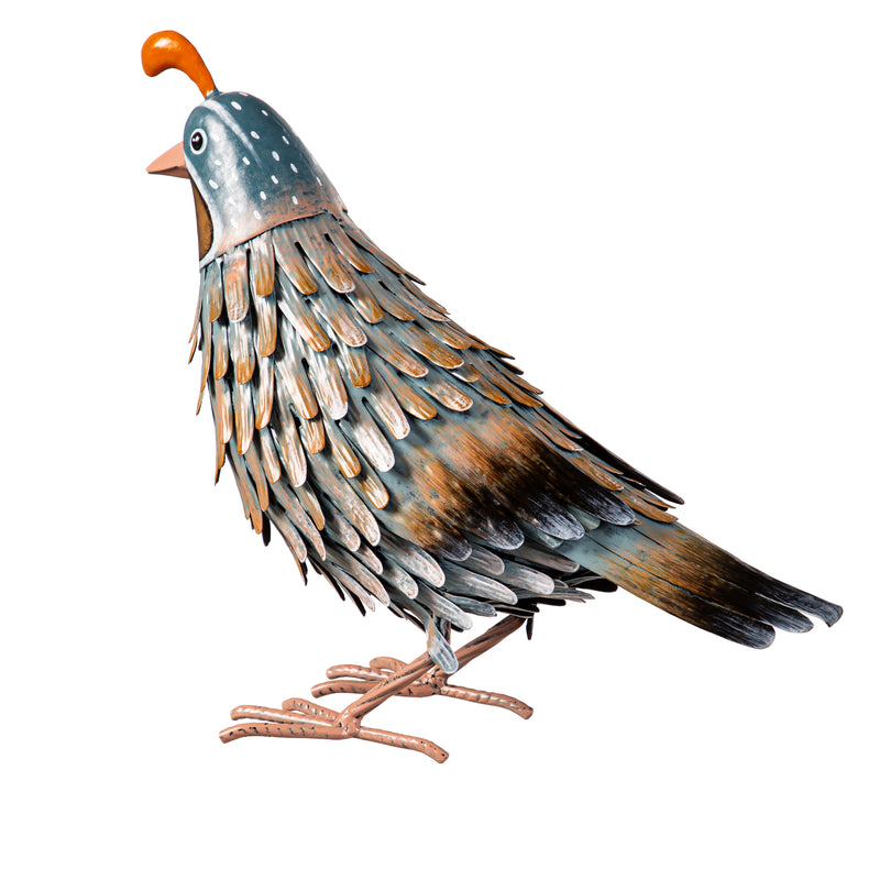 Evergreen Statuary,Metal Quail Garden Statuary,5.11x13.77x11.81 Inches