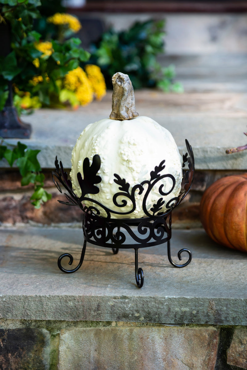 Evergreen Statuary,Metal Scroll and Leaves Pumpkin Holder,8.5x8.5x7.5 Inches