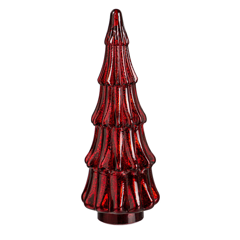 LED Colored Glass Tree Table Décor Set, Green and Red,phl395