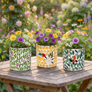 Cottage Garden Planter, Mosaic Planter,4.5"Dx4.5"H, Bird/Butterfly/Dragonfly, 3 Asst