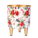 VivaStyle Poinsettia Bliss Planter with Gold Feet, Planter with Stand, Set of 2