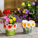 Cottage Garden Planter, Ceramic Flower shaped Planter, 5.5"Dx4.7"H, 2 Asst