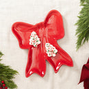 Heartfelt Cheer Plate Ceramic Bow Shaped Server, Asst of 2, 12.5"