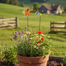Hillside Pasture Garden Stake Glass Rooster Plant Pick, 15"H, 2 Asst, 24 Pcs with Display Bucket
