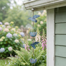 Cottage Garden Rain Chain, Metal, Hummingbird with Flower Shaped Cups, Patina Blue Finish, 72"L