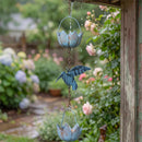 Cottage Garden Rain Chain, Metal, Hummingbird with Flower Shaped Cups, Patina Blue Finish, 72"L