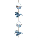 Cottage Garden Rain Chain, Metal, Hummingbird with Flower Shaped Cups, Patina Blue Finish, 72"L