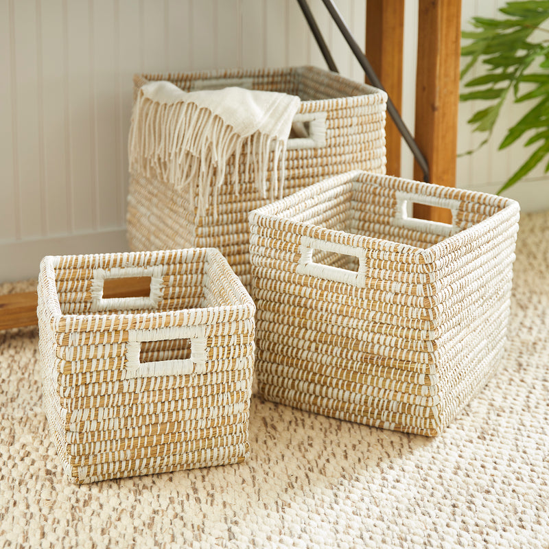 NAPA Home & Garden, RIVERGRASS SQUARE BASKETS WITH HANDLES, SET OF 3,RG2009