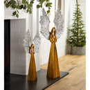 Small Golden Angel with Raised Metal Wings and Holding a Cross
