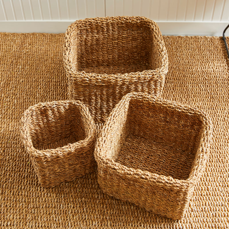 NAPA Home & Garden, SEAGRASS SQUARE BASKETS WITH CUFFS, SET OF 3,SG2004