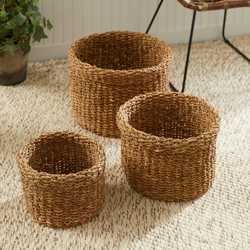 NAPA Home & Garden, SEAGRASS ROUND BASKETS WITH CUFFS, SET OF 3,SG2005