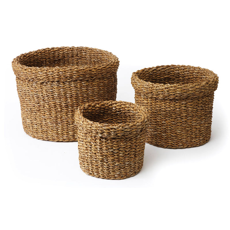 NAPA Home & Garden, SEAGRASS ROUND BASKETS WITH CUFFS, SET OF 3,SG2005