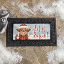 Holiday Poinsettia Highland Cow Flocked Coir Sassafras Mat, "Let It Snow", 22x10”