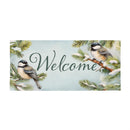 Holiday Poinsettia Chickadees Flocked Coir Sassafras Switch Mat, 22"x10"