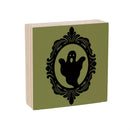 Haunted House Spooky Silhouettes Sign Wood Block, Halloween Ghost, 6"x6"