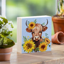 Harvest Blossom Highland Cow and Sunflowers Sign Wood Block, 6"x6"